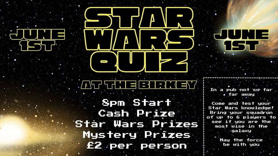 Join the Rebellion: Star Wars Quiz Night at The Birkey – Sunday 1st June!